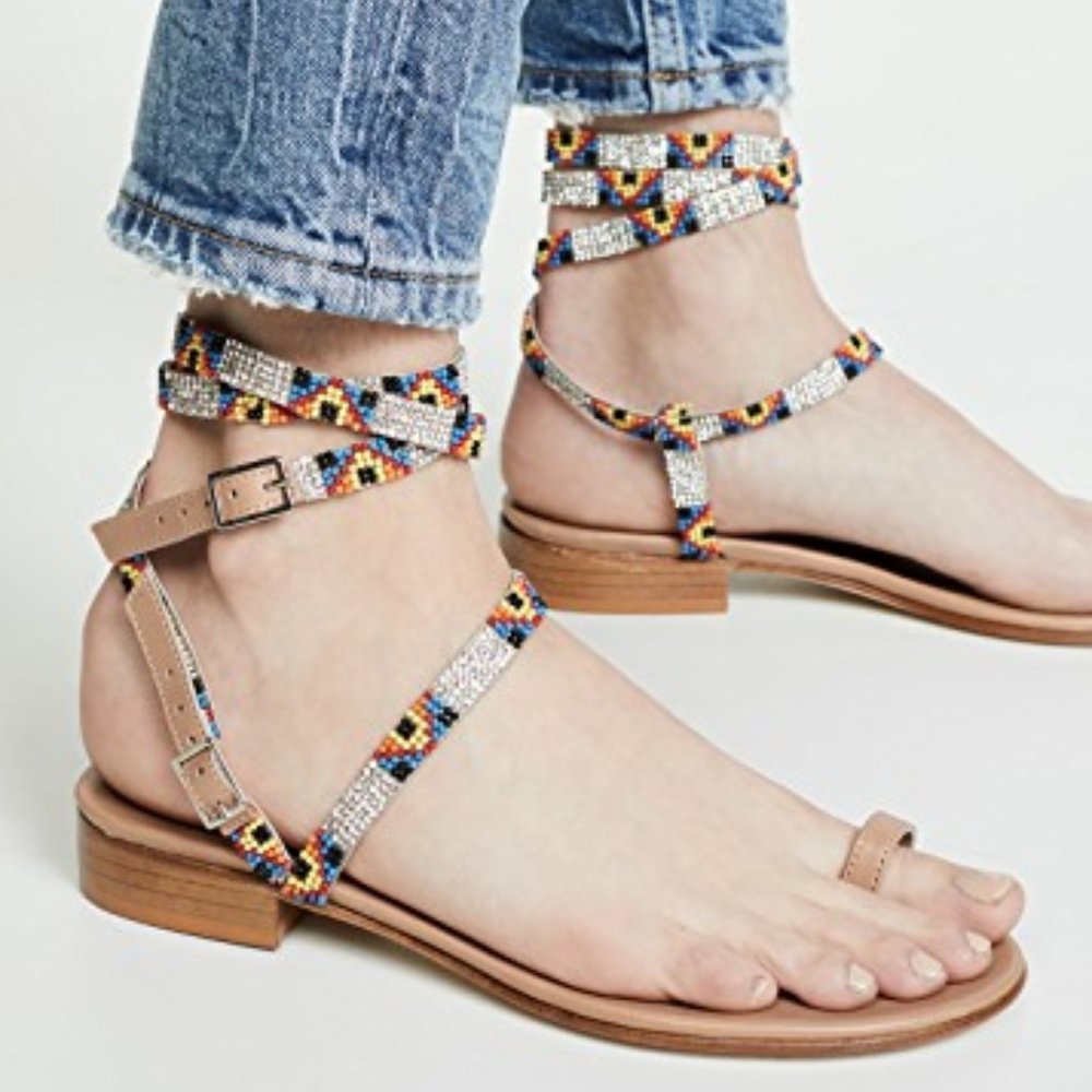 Leandra Medine Beaded Open Toe multicolor Sandals